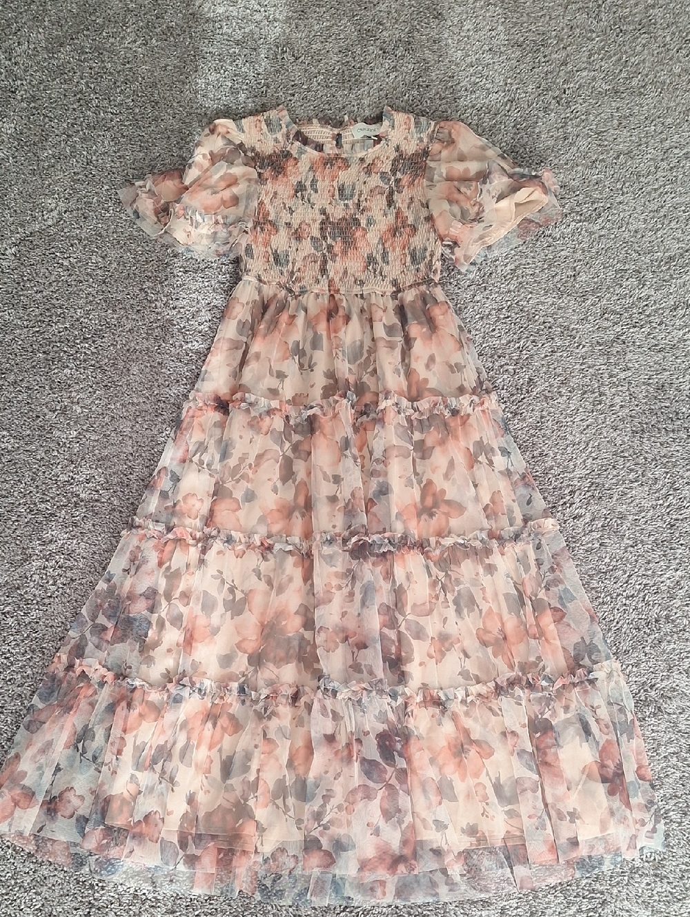 Womens' Pink Floral Tiered Chiffon Dress